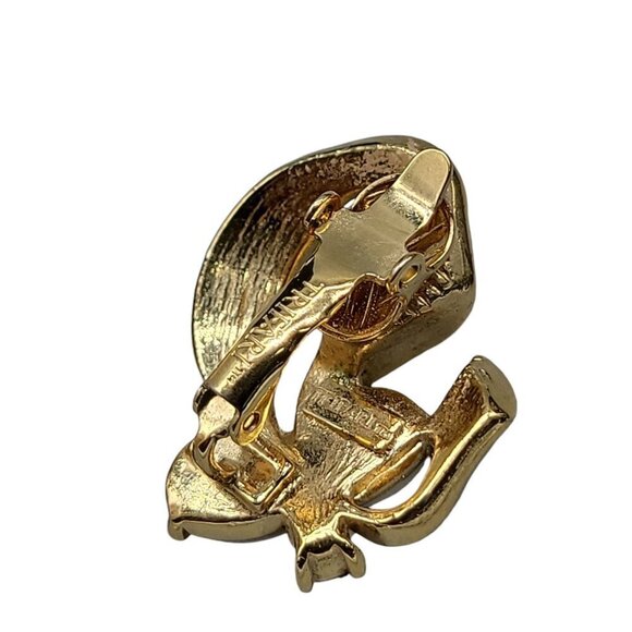 Trifari Pink Ribbon Clip On Earring 1990s Faux Pearl Aurora Borealis Rhinestone - Picture 6 of 15